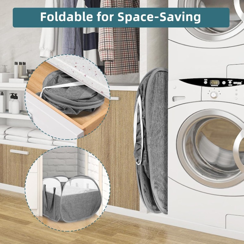 90L Collapsible Laundry Basket Foldable Pop-up Mesh Hamper with Handles