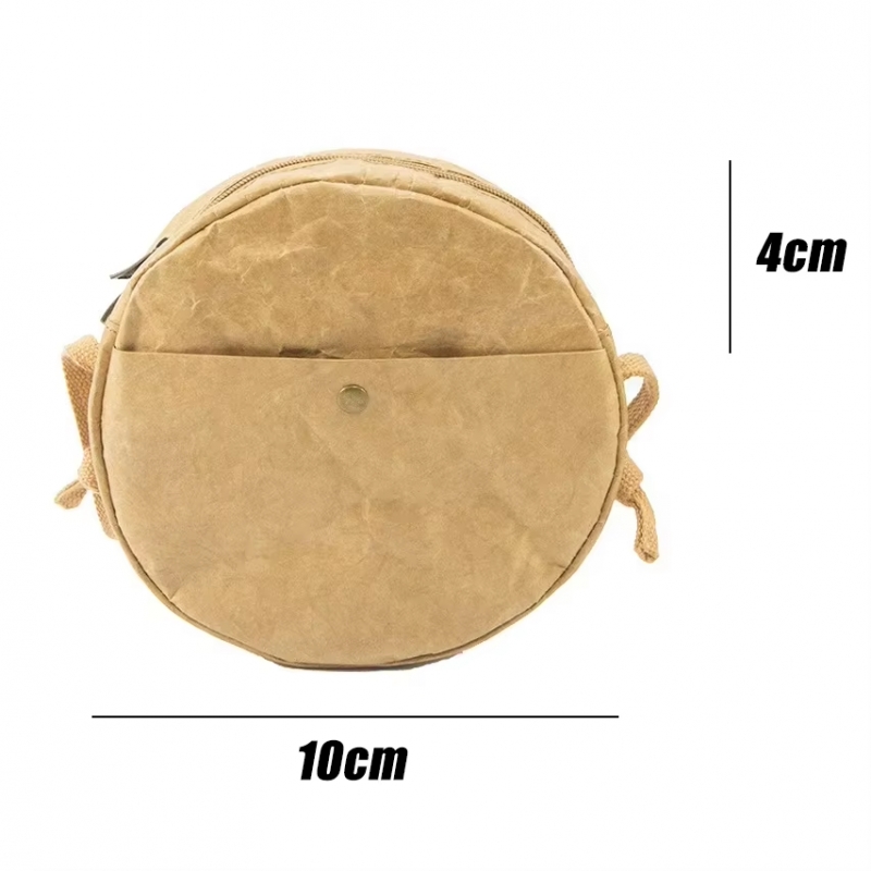 Tyvek Paper Brown Paper Mini Durable Tote Bag Round Wallet With Pocket