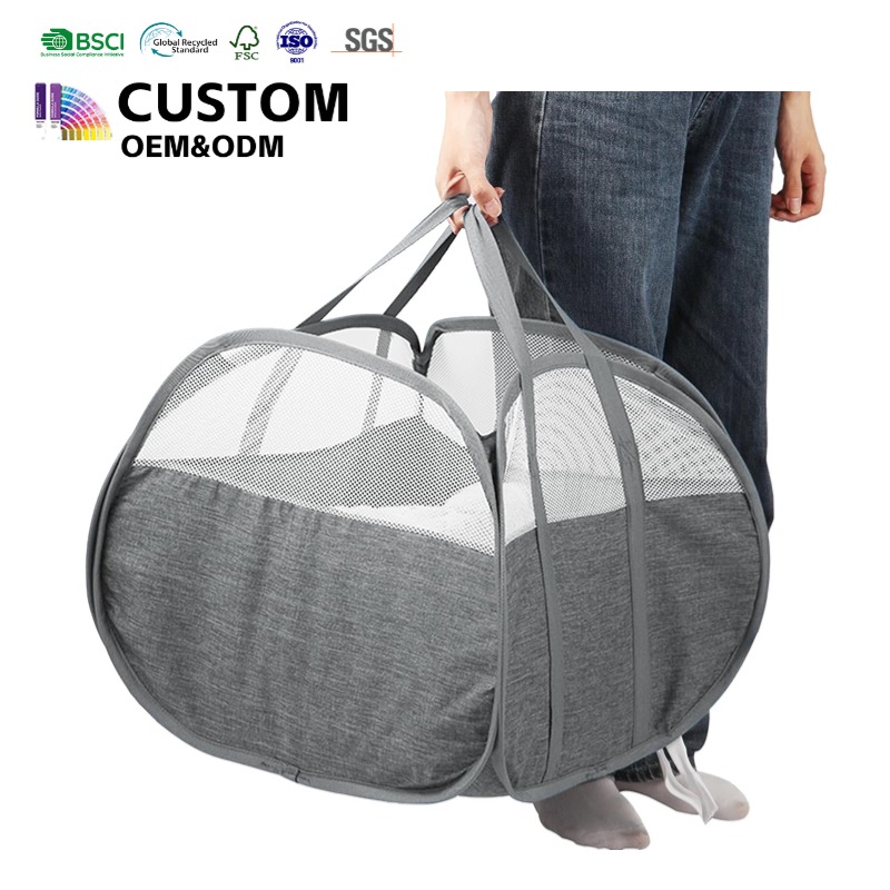 90L Collapsible Laundry Basket Foldable Pop-up Mesh Hamper with Handles
