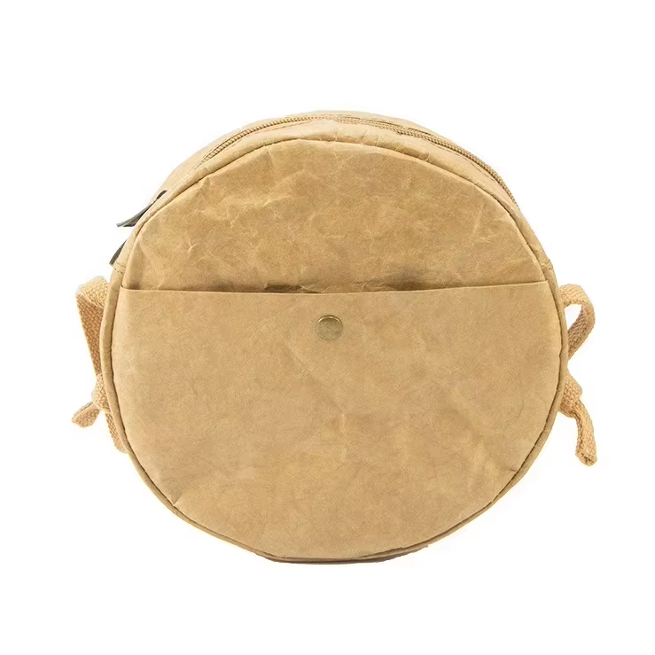 Tyvek Paper Brown Paper Mini Durable Tote Bag Round Wallet With Pocket