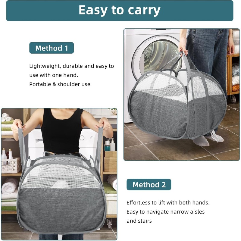 90L Collapsible Laundry Basket Foldable Pop-up Mesh Hamper with Handles
