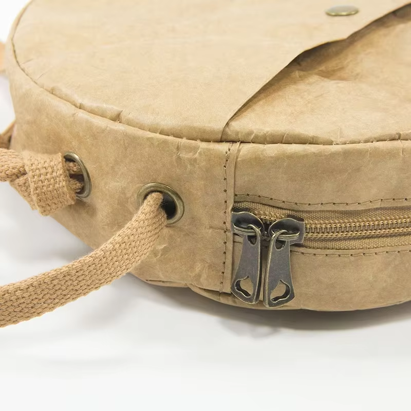 Tyvek Paper Brown Paper Mini Durable Tote Bag Round Wallet With Pocket