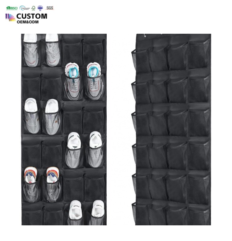 24-Pocket Over the Door Fabric Shoe Organizer with Dustproof Cover