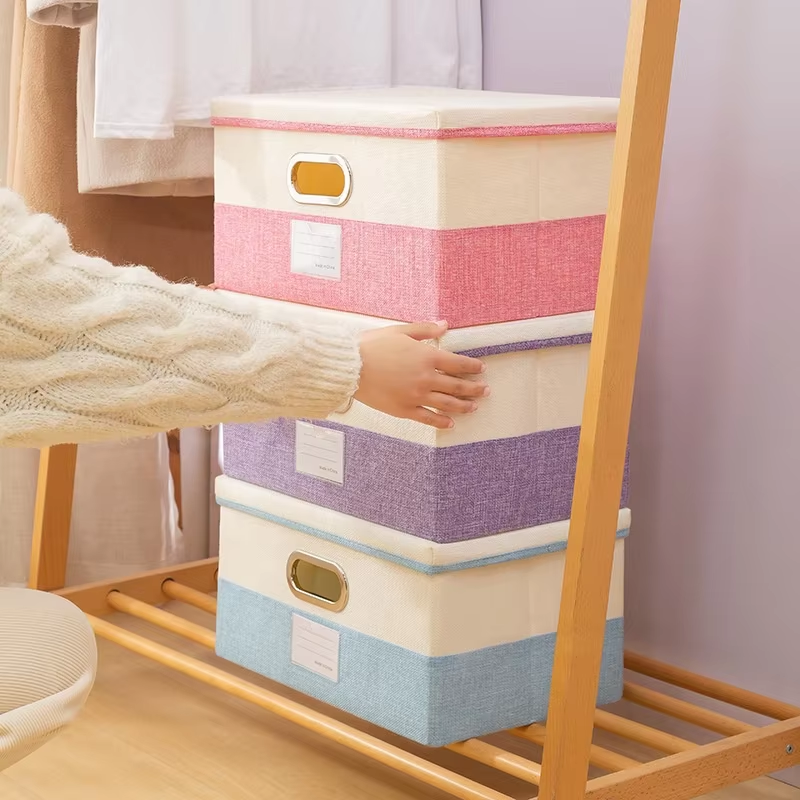 Linen Clothes Wardrobe Closet Organizer Foldable Kids Toy Storage Box With Lid