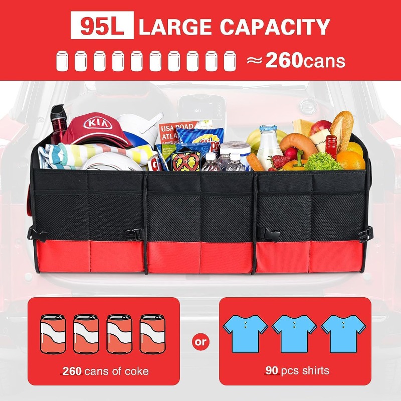 Foldable 600D Car Trunk Organizer for SUV with Handel and Side Pockets