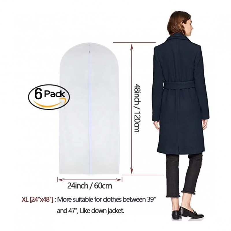 6 Pack Clear PEVA Dustproof Garment Bag Dust Cover for Dress Clothes
