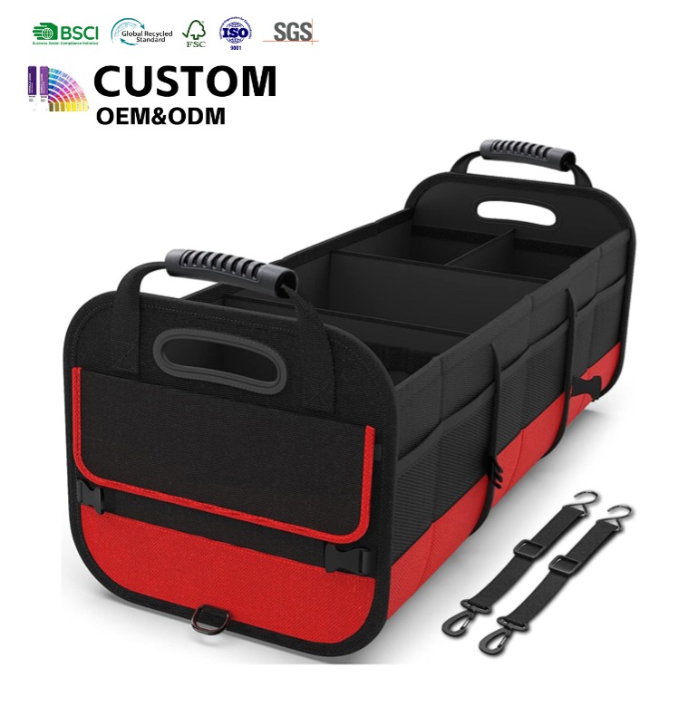 Foldable 600D Car Trunk Organizer for SUV with Handel and Side Pockets